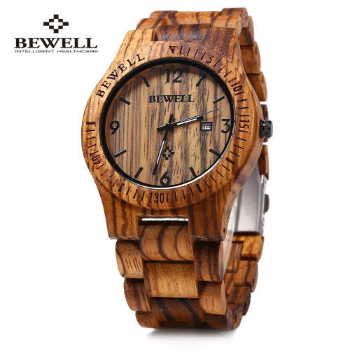 bewell fashion men‘s wooden watch quartz machine calendar luminous e-commerce in stock wood table factory wholesale with 6 colors