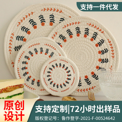 Woven Heat Proof Mat Dinning Table Placemat Light Luxury Nordic Cotton Printed Placemat Plate Mat Coaster