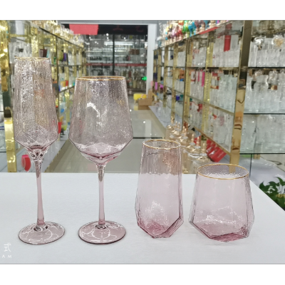 Fashion Hammered Diamond Purple + Phnom Penh Champagne Glass Goblet, High and Low Crystal Glasses Wholesale