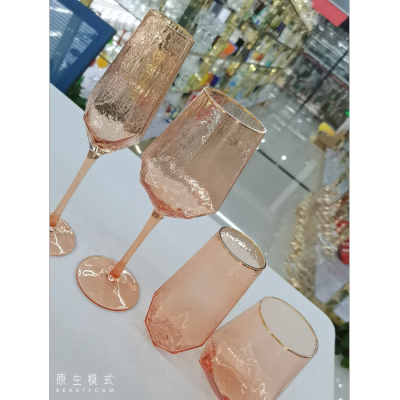 Fashion Hammered Diamond Orange + Phnom Penh Champagne Glass Goblet, High and Low Crystal Glasses Wholesale