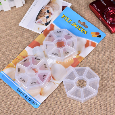New Arrival Hot Sale 2 Seven Cells Pill Boxes Mini-Portable Storage Box Compartment One Week round Factory Wholesale