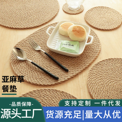 Linen Straw round Home Dining Table Heat Proof Mat Coaster Placemat Pot Mat Placemat
