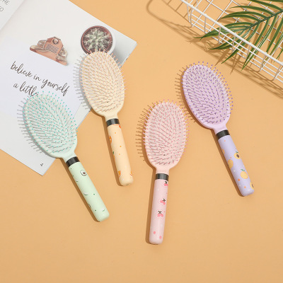 New Korean Style Color Pu Handle Hairdressing Comb Women's Airbag Comb Anti-Knotted Fruit Pattern Air Cushion Comb