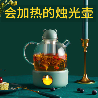 Creative Candlelight Pot Borosilicate Glass Heat-Resistant Filter Flower Teapot Heating Constant Temperature Insulation Teapot Gift