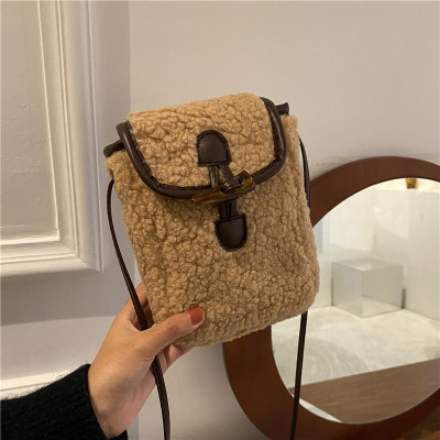 This Year's Popular Plush Cell Phone Bag Women's Autumn and Winter New Furry Crossbody Bag Coin Purse All-Matching Vertical Small Square Bag