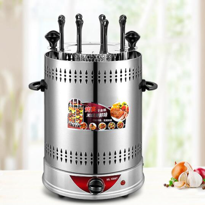 Electric Barbecue Grill Household Smokeless Rotating Mutton Cubes Roasted on a Skewer Machine 304 Stainless Steel Timing Barbecue Machine 1350W Electric Baking Pan