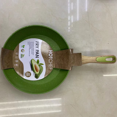 Squeeze Frying Pan Double Bottom Wood Grain Handle Avocado Green