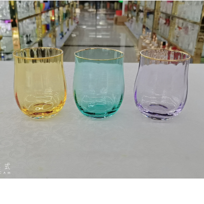 Popular Recommended Wide Vertical Bar Series Color + Golden Edge Various Crystal Glasses Whiskey Glass