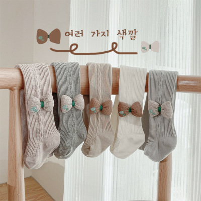 Girls' Leggings Autumn Thin Combed Cotton Socks Three-Dimensional Bow Stockings Children's Korean-Style Outer Wear Pantyhose