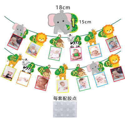 Copyright 12 Months Animal Birthday Latte Art Baby Full-Year Party Venue Layout 1-12 Months Photo Hanging Flag