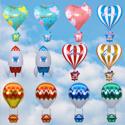 New 22-Inch 4D Aluminum Balloon Wedding Birthday Party Decoration Floating Air Layout Modeling Hot Air Balloon Rocket 4D Ball