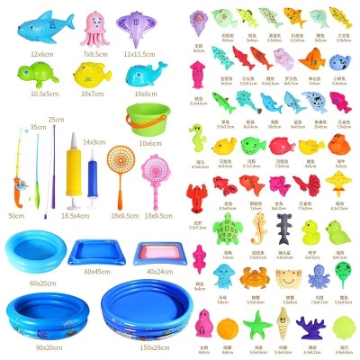 Flash Fishing Toy Pool Set Square Park Stall Toy Water Playing Magnetic Fishing Pool Toy Factory Stall