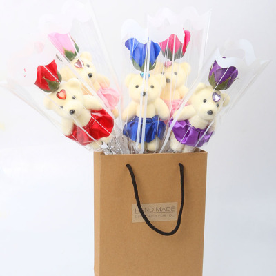 Single Bear Soap Flower Valentine's Day Gift Artificial Rose Bouquet Teacher's Day Promotion Promotion Promotion Wholesale Promotion