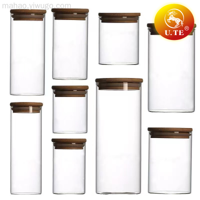 Straight Glass Bamboo Cover Sealed Jar