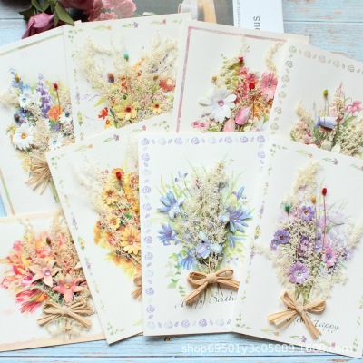 Exquisite Creative Dried Flowers Teacher's Day Greeting Card Business Birthday Card Blessing Thank You for Sending Teacher Gift Card