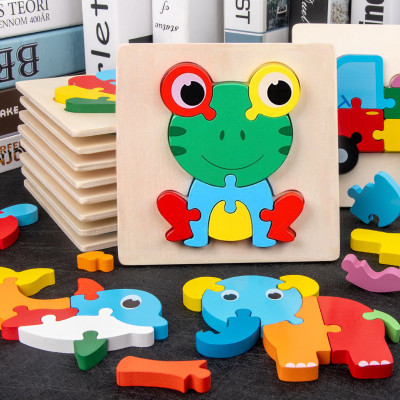 Children's Wooden Cartoon Animal 3D Puzzle Model Baby Early Education Thickened Puzzle Educational Building Blocks Toy Factory Wholesale