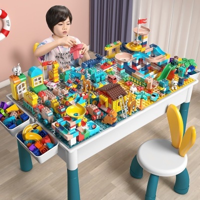 Children's Multifunctional Building Block Table Large Particles Compatible with Lego Building Blocks Large Baby's Assembly Toy Puzzle Study Table