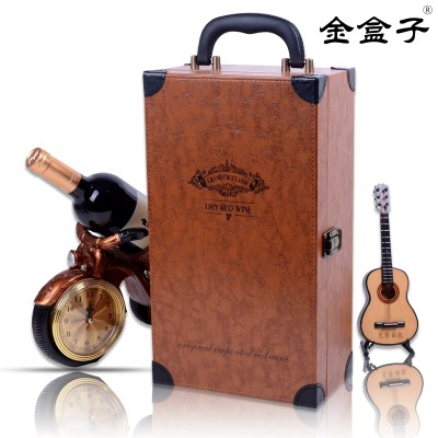 Yiwu New High-Grade Cornerite Double Wine Gift Box Spot Universal Two-Bottle Package Red Wine Suitcase Manufacturer