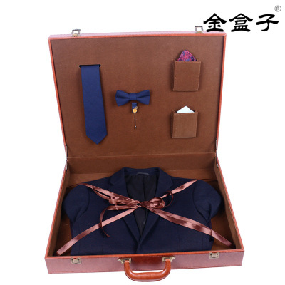 Customized Men's Private Custom Formal Suit Suitcase Tie Bow Tie Suit Shroud Gift Leather Box