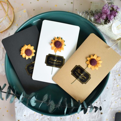 Handmade DIY Greeting Card Sunflower Artificial Flower Vintage Blank Cowhide Card Father's Day Teacher Festival Blessing Card