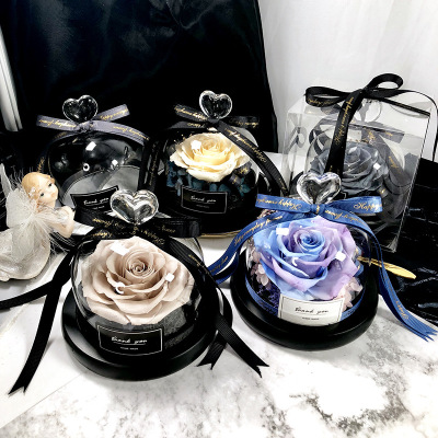 Preserved Fresh Flower Gift Box Glass Cover Rose Dried Bouquet Valentine's Day Decoration Gift for Girlfriend Girlfriend Birthday Teacher's Day Gift