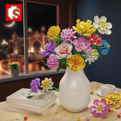 Compatible with Lego Sembo Block Bouquet Valentine's Day Gift Small Particle Puzzle Assembled Rose Girl's Toy