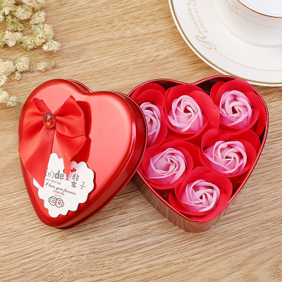 Soap Flower Gift Box Valentine's Day Gift Iron Box Teacher's Day Creative Gift Company Chinese Valentine's Day Heart-Shaped Rose