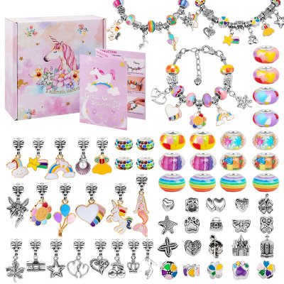 Amazon New Colorful Beaded Bracelet Children's DIY Ornament Set Unicorn Cute Handmade Gift Box