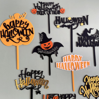 New Halloween Series Cake Decoration Factory Direct Sales Double Acrylic Letter Pumpkin Cake Inserting Card