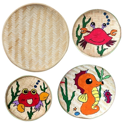 Kindergarten Children's Creative Painting Decorative Material Bamboo Products Bamboo Sieve round Dustpan Bamboo Plaque