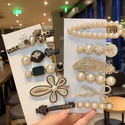 Light Luxury Barrettes Set Duckbill Clip Pearl Hairpin Fashion Style Hairpin Headwear Crystal BB Clip Hair Accessories