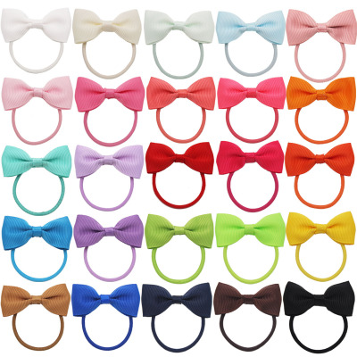 European and American Children's Ornaments Bowknot Hair Ring Foreign Trade Thread Belt Hair Accessories Rubber Band Solid Color Girl's Small Leather