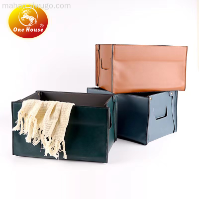 Nordic Style Foldable Leather Storage Box Handle Sundries Scarf Underwear Organizing Storage Box Leather Removable