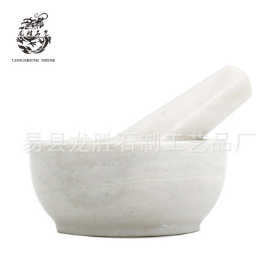 In Stock Wholesale Natural Marble Garlic Press Stone Mortar Mash Grinder Mask Drug Crushing White Stone Mortar Garlic Mortar