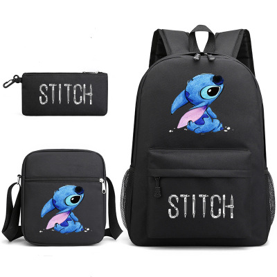 Star Baby Stitch Stitch Backpack Shoulder Bag + Pencil Case Black Student Schoolbag Three-Piece Set