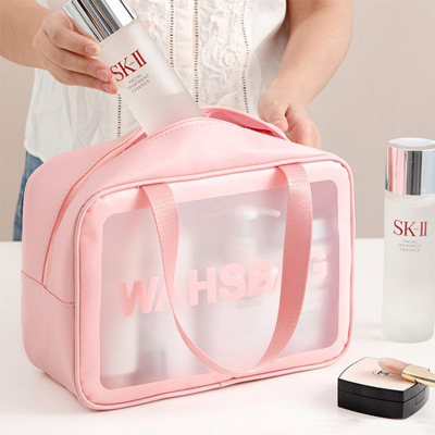 Waterproof Cosmetic Bag Portable Cosmetic Storage Bag Large Capacity Pu Transparent Wash Bag Travel Buggy Bag