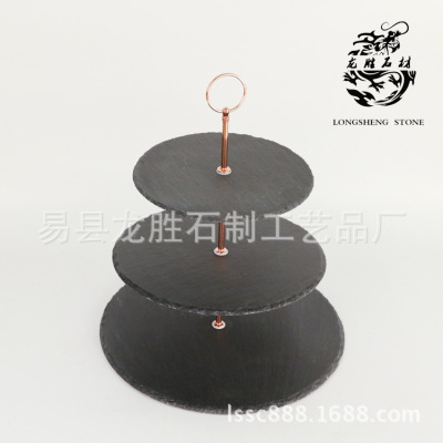 Factory Direct Sales Cake Tray Slate Plate Cheese Tray round Heart-Shaped Single Layer Double Layer Three Layers Black