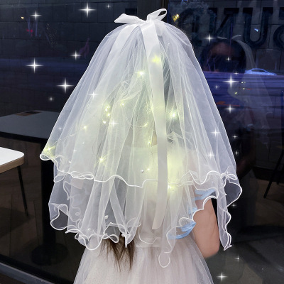 Luminous Veil Stall Wholesale Internet Celebrity Stall LED Light with Bow Children Glowing Headdress Photo Props