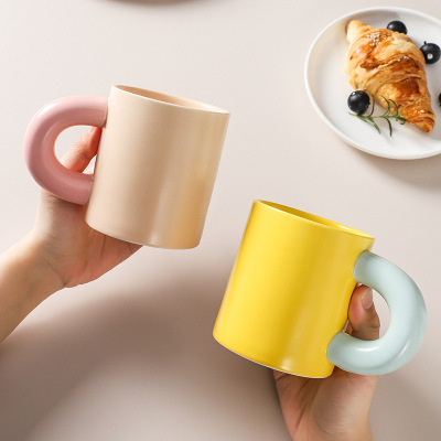 Thick Handle Ceramic Cup Good-looking Mug Creative Ins Nordic Style Coffee Cup Breakfast Cup Couple Water Cup Gift Cup