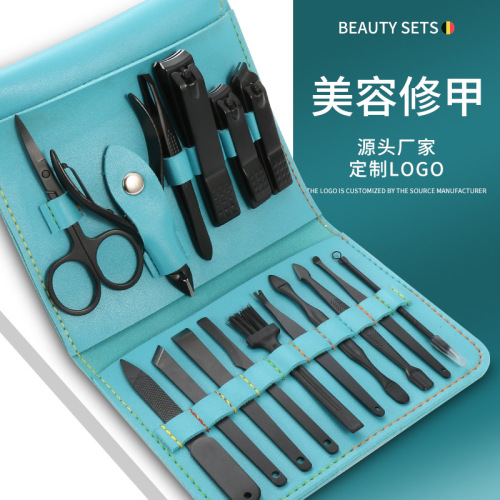 blue nail clippers set 16 pieces cross-border manicure nail tools beauty set repair group nail clippers set