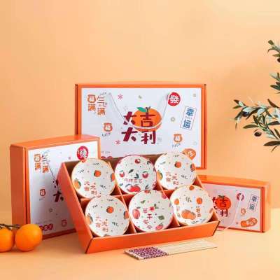 Tableware Gift Box Practical Ceramic Bowl and Plate Activity Gift Opening Gift Wholesale Ceramic Bowl and Chopsticks Set