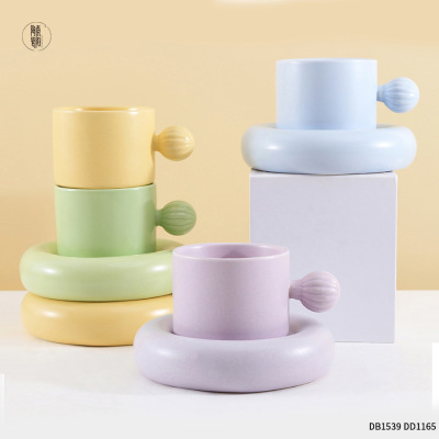 Chaozhou Manufacturer Korean Ins Style Coffee Set Set Printed Logo Pure Color Glaze Ceramic Coffee Cup Good-looking