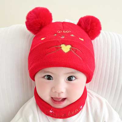 Bena Bear Cute Heart Rabbit Cap Winter Hat Knitted Hat Warm Cap Set