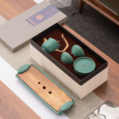 Creative Retro Ceramic Tea Set Gift Box Assembly Tea Tray Company Activity Business Partner Small Gift Wholesale
