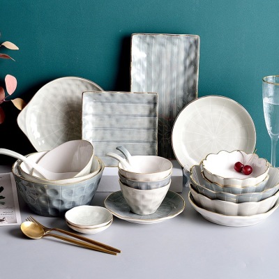Underglaze Porcelain Cutlery Bowl and Plates Combination Household Dinner Plate Soup Bowl Rice Bowl Chopsticks Plate