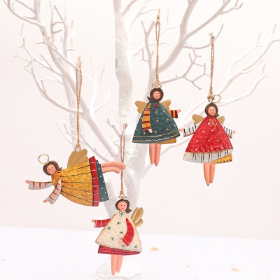 Christmas Decorative Creative Wrought Iron Hand Painting Angel Girl Pendant Christmas Tree Pendant Accessories