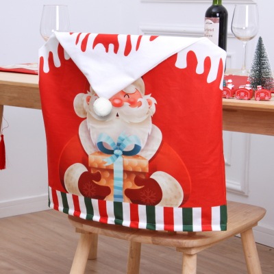 2022 Cross-Border Christmas Chair Cover Old Snowman Deer Creative Cartoon Christmas Tableware Decorations Duplex Printing