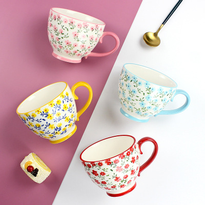 Original Ins Small Floral Breakfast Cup Cute Personality Girl Cup Oat Cup Mug Ceramic Cup Wholesale