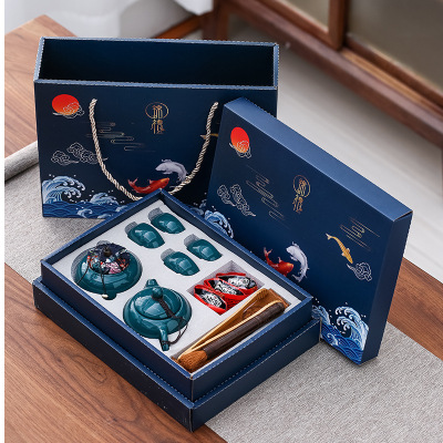 Business Mid-Autumn Festival Gift Teaware a Pot of 4 Cups Celadon Xi Shi Pot Sandal Incense Combination Set Printed Logo