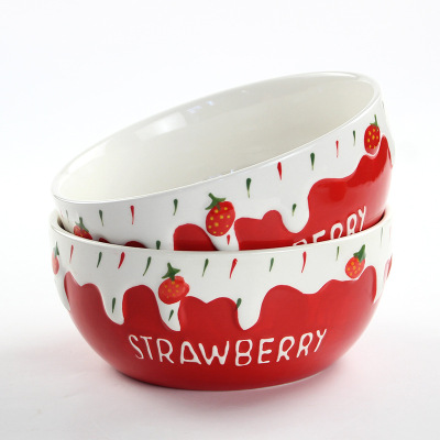 Original 7-Inch Fresh Ceramic Strawberry Soup Bowl Noodle Bowl Household Tableware Ceramic Dining Bowl Strawberry Bowl